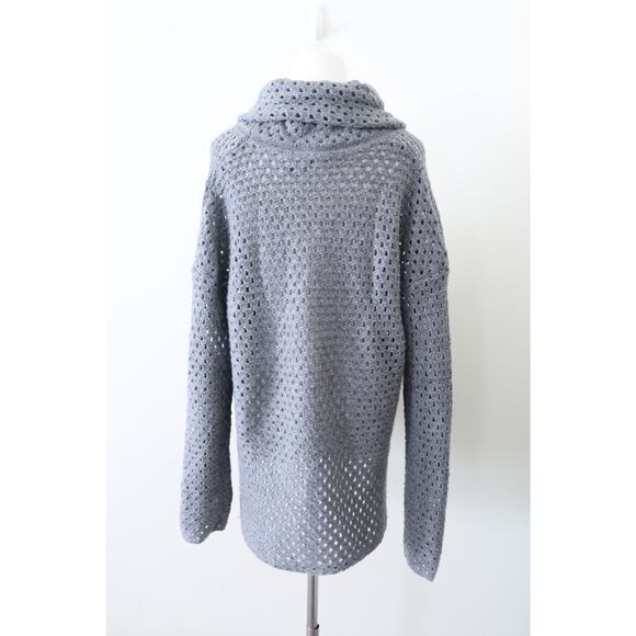 James Perse Size 4 / XL Marina Cowl Neck Sweater Gray Open Knit Wool Blend - Picture 8 of 12